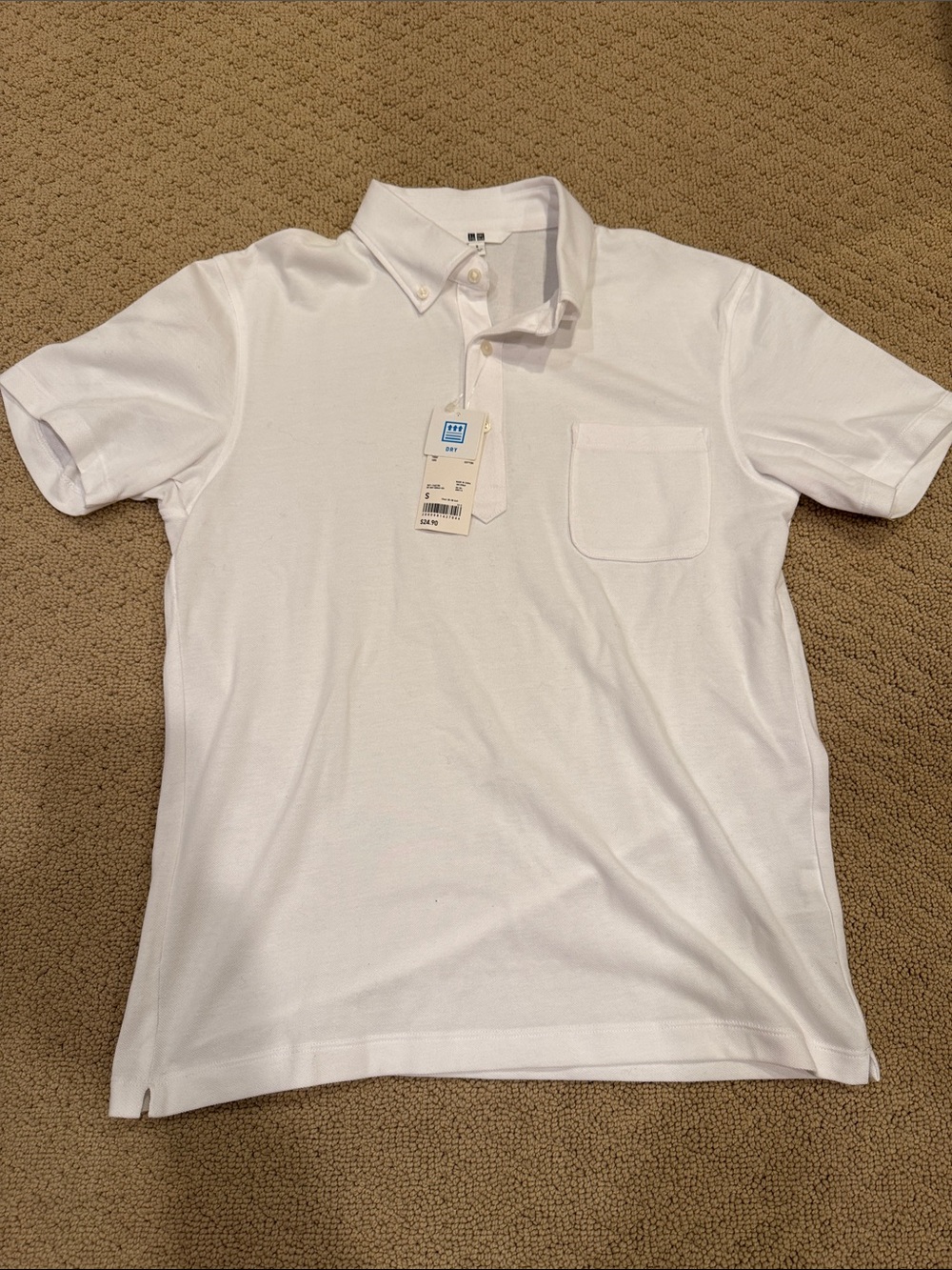 Uniqlo White Button-Down Collar Pocket Polo